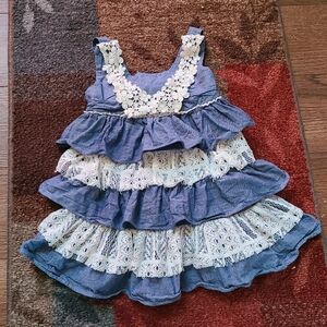 Iris & Ivy Denim Blue Dress with Cream Floral Lace 2T